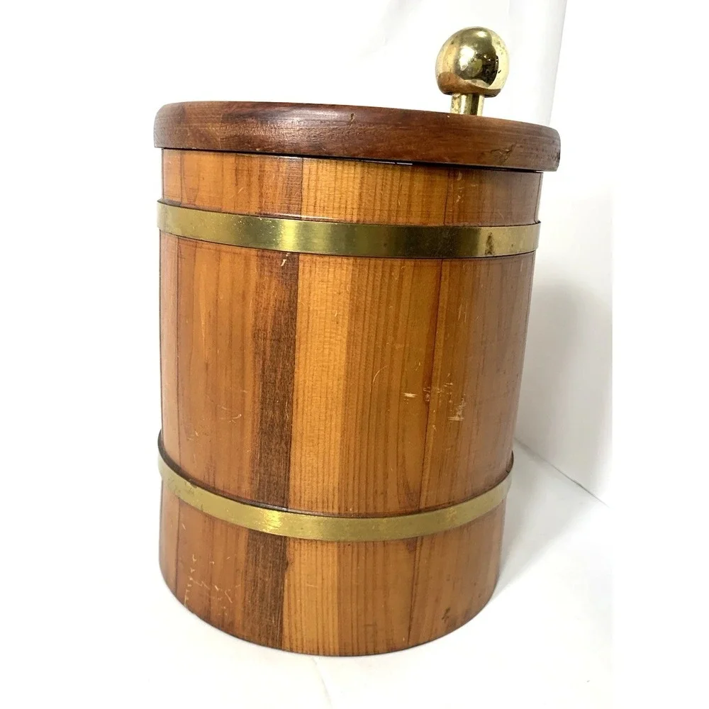 Morgan Designs Ice Bucket Brigade Vintage Wood Cocktail Flip Lid USAmade FLAW